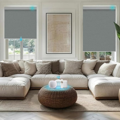 Motorized Blinds with Remote, Smart Blind Roller Shades Compatible with Alexa, Durable Rechargeable Battery Solar Power Electric Window Blinds Customized Size (Pure Deep Grey)