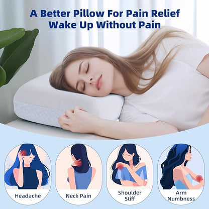 LOFE Adjustable Memory Foam Pillow - 4 Height from 1.2 to 4.8in, Cervical Pillow for Neck Pain Relief, CertiPUR-US Neck Support Pillow for Side Sleepers, Back/Stomach Sleepers, a Removable Cool Cover