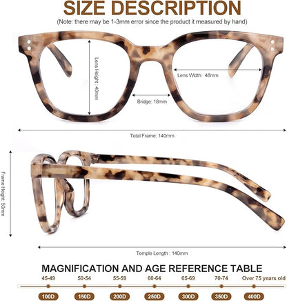 Reading Glasses for Men Women Blue Light Blocking with Spring Hinge, Blocking Readers Anti UV Ray Filter Eyeglasses, Square Computer Reader Glasses, Amber Tortoiseshell, +2.0