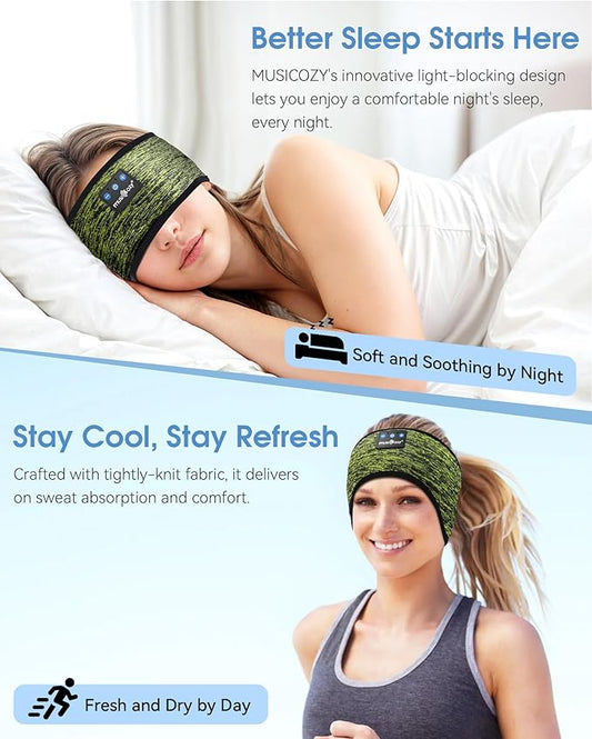 MUSICOZY Sleep Headphones Bluetooth Headband 5.4 Wireless Headband Headphones for Sleeping for Side Sleeper with Ultra-Thin HD Stero Speaker for Workout (Military Green)