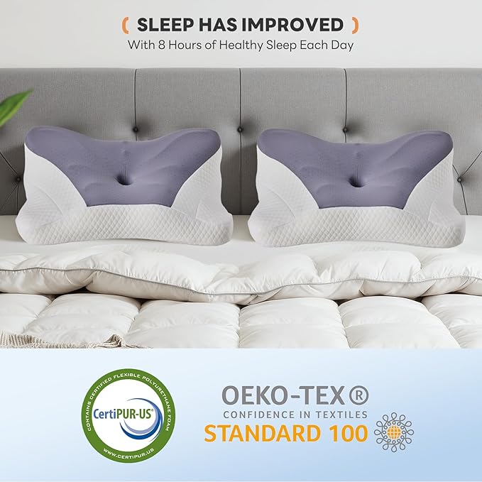 Sweetcrispy Cervical Pillow for Neck and Shoulder - Ergonomic Memory Foam Pillows, Contour Side Sleeper for Adults, Cooling Orthopedic Neck Support for Back Stomach Sleepers, King Size, Dark Grey