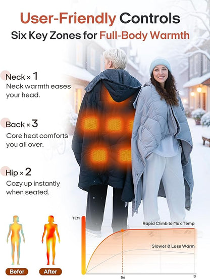 ZonLi Heated Blanket Battery Operated, Wearable Portable Electric Blanket with Rechargeable Battery, 50"x60" Cordless Heated Blanket, Waterproof, Machine Washable(Indigo)