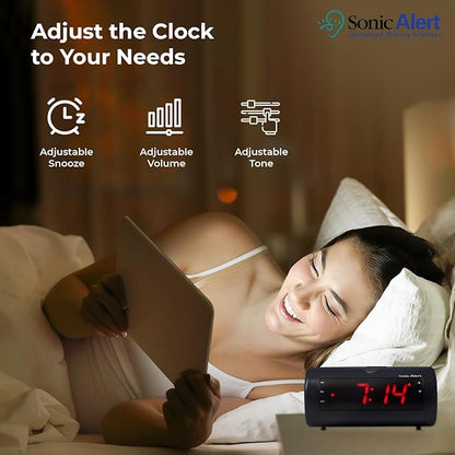 Sonic Blast Digital Alarm Clock – Loud Alarm Clock for Heavy Sleepers – Bedside Alarm Clock – Android & iOS Compatible - Bluetooth Speaker, USB Port – AUX Compatible