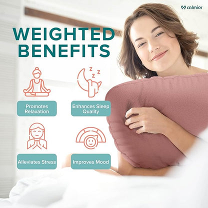 Calmier - 12 lb Sensory Weighted Pillow - Glass Bead Filled Hug Pillow - Ultra Plush Cozy Weight Sensory Pillows for Adults and Kids - Weighted Lap Pad (Pink - Fleece, 12 LBS)