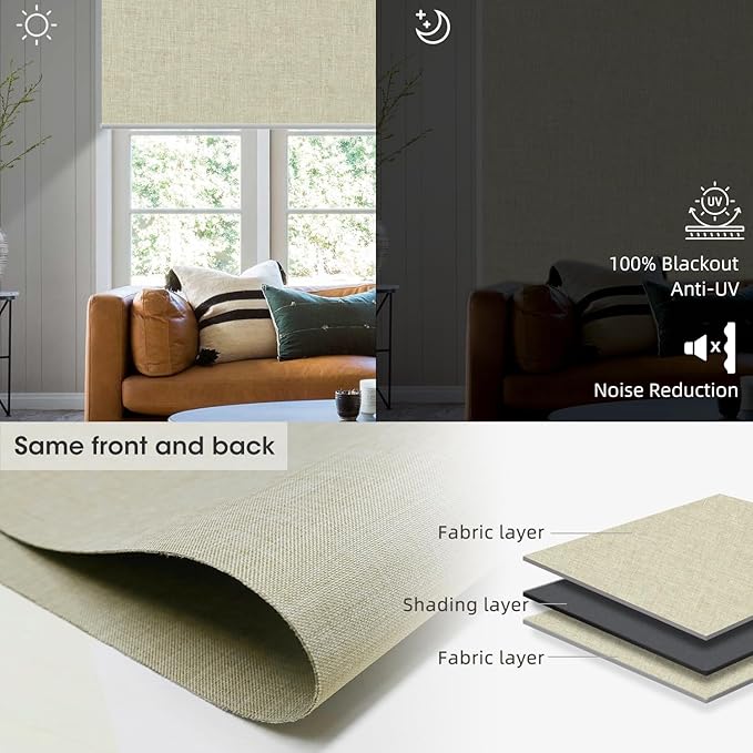 SmartWings Motorized Shades Window Blinds Remote Control Work with Thread Apple Homekit Z-Wave Alexa 100% Blackout Dual-Sided Automatic Smart Roller Shade Customized 16"-110" W (Bouvardia Cream)