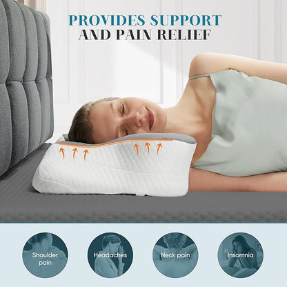 Sweetcrispy Cervical Pillow for Neck and Shoulder - Ergonomic Memory Foam Pillows, Contour Side Sleeper for Adults, Cooling Orthopedic Neck Support for Back Stomach Sleepers, Grey