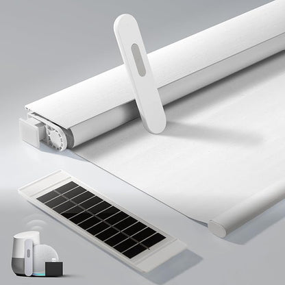 No Drill Motorized Blinds with Remote, Blackout Automatic Blinds with Solar Panel, Cordless Smart Electric Roller Shades for Windows, White, 43½ x 72