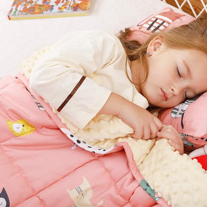 Uttermara Weighted Blanket 3 lbs, Ultra Cozy Minky Fleece and Cotton Sided with Cartoon Patterns, Reversible Heavy Blanket Great for Calming and Sleeping, 36x48 inches, Pink Cat