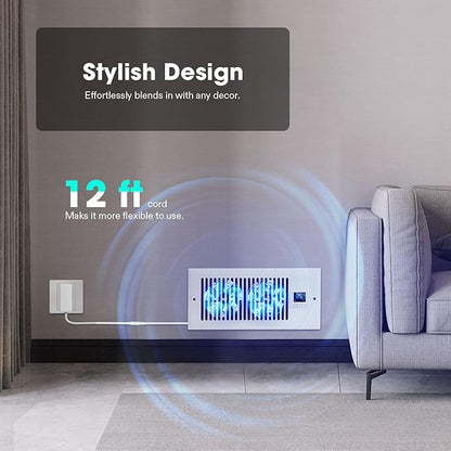 VIVOSUN Quiet Register Booster Fan for 𝟒" 𝐱𝟏𝟎" Holes, Cooling Heating Vent with Intelligent Thermostat Control, 10-Speeds Increase Airflow Booster Fan for Bedroom & Attic, Matte White