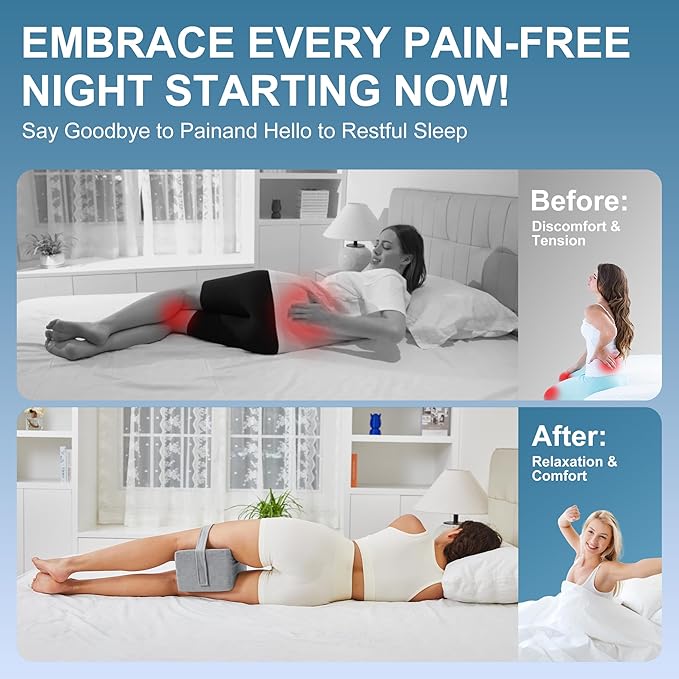 Knee Pillow for Side Sleepers,Leg Pillow for Sciatica,Back,HIPS,Knees,Joints Pain Relief,Pillows for Between Legs While Sleeping Spine Alignment Support & Relieves Pressure,Non-Strap,Natural Gray