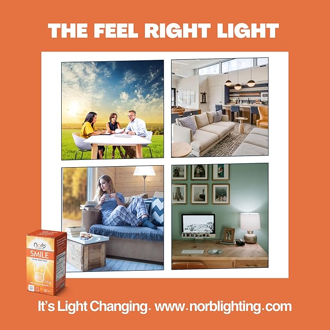 Norb NorbSMILE Full Spectrum Light Bulb - Sunlike Premium A19 Wellness LED. Boosts Energy, Mood & Performance. Supports Circadian Rhythm. Near-Perfect Color Rendering. Patented. US Based (1-Pack)