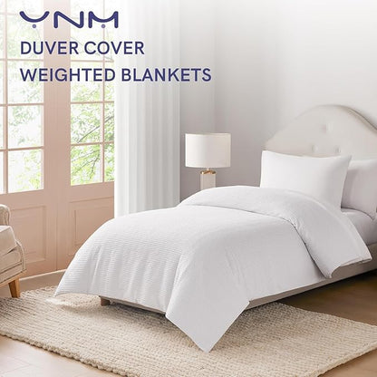 YnM Cotton Waffle Weave 3-Side Zipper Duvet Cover for Weighted Blankets | Easy on, Easy Off Coconut White, 80"x87"