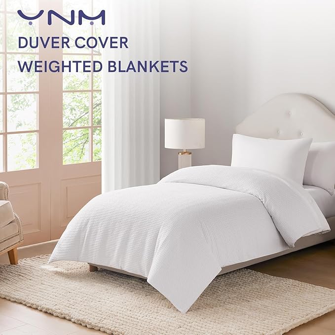YnM Cotton Waffle Weave 3-Side Zipper Duvet Cover for Weighted Blankets | Easy on, Easy Off Coconut White, 60"x80"