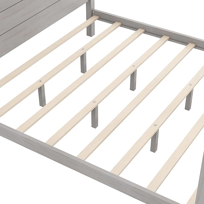 LUMISOL Canopy Bed Frame King Size, Solid Wood Four Posters Bed Frame with Headboard & Slat Support Legs, No Box Spring Needed, Grey Wash