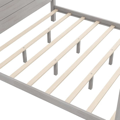LUMISOL Canopy Bed Frame King Size, Solid Wood Four Posters Bed Frame with Headboard & Slat Support Legs, No Box Spring Needed, Grey Wash
