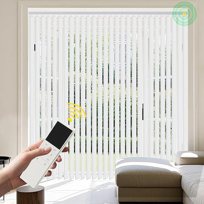 Mortorized Vertical Blinds, Custom Blackout Window Shades, Remote Control Patio Door Vertical Blinds for Sliding Glass Door, Home, Indoor Windows, White