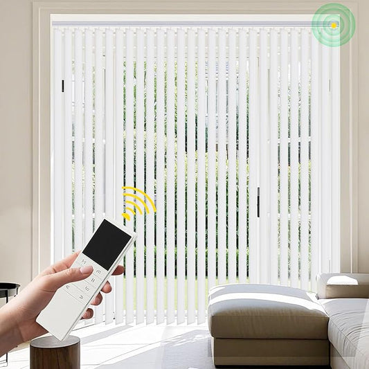 Mortorized Vertical Blinds, Custom Blackout Window Shades, Remote Control Patio Door Vertical Blinds for Sliding Glass Door, Home, Indoor Windows, White