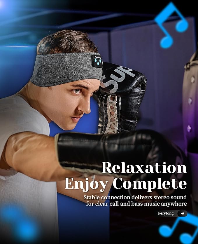 Perytong Sleeping Headphones Bluetooth Headband, Soft Long Time Play Sleeping Headsets with Built in Speakers Perfect for Workout,Running,Yoga,Travel, Darkgray