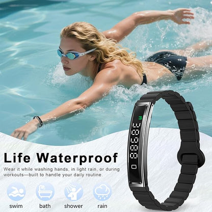Efolen Smart Bracelet for Women,Ultralight Fitness Tracker Smart Wristband with Heart Rate/Blood Oxygen/Sleep Monitor/Pedometer,Slim Smartwatch for Android iPhone,Activity Tracker,2 Band,Black