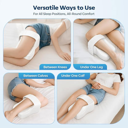 Knee Pillow for Side Sleeper with Adjustable Strap, Memory Foam Leg Support Cushion for Comfortable Sleep, Spine Alignment, and Relief of Sciatica, Back, Hip, Knee & Joint Pain
