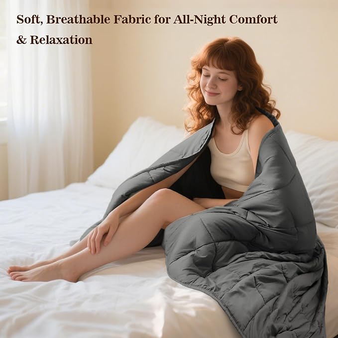 Weighted Blanket for Adults (10 lbs, 48" × 72", Grey) Twin Full Size Heavy Blanket for 90-110lbs, Breathable Weighted Throw Blanket with Glass Beads for All Season, Washable