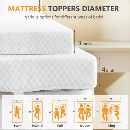 NEWBULIG 4 Inch Memory Foam Mattress Topper Queen, Memory Foam Pad with Removable & Washable Cover, Bed Topper for Back Pain, Non-Slip Ventilated Design