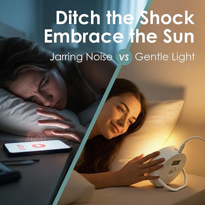 Clipable Sunrise Alarm Clock for Heavy Sleepers, Adjustable Sunlight Wake-Up Light with Music & White Noise, Gentle Gradual Brightening Lamp for Kids & Adults, for Bedroom, Travel or Dorm