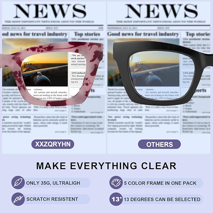 Oprah Reading Glasses for Women - 5Pack Square Fashion Readers for Women Blue Light Blocking with Spring Hinge (Mix5, 2.25x)