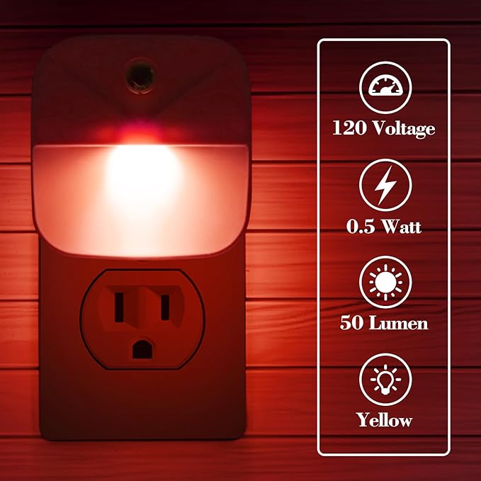 KINUR 6 Pack LED red Night Lights Plug into Wall, Dusk to Dawn Sensor Automatic on and Off, Energy efficient, Soft Glow nightlights for Kids, Nursery, Bedroom, Bathroom, Hallway, Stairs, Kitchen