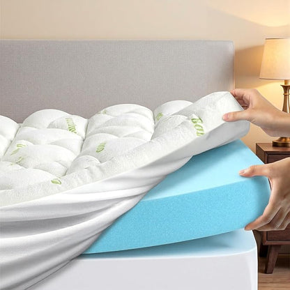 Sweetcrispy Dual Layer Full Memory Foam Mattress Topper, 2 Inch Gel Memory Foam Plus 1 Inch Down Alternative Pillowtop Mattress Pad Cover, Cooling Bed Topper for Pressure Relief