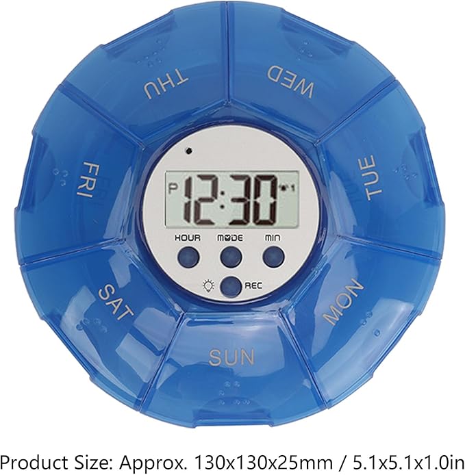 Case with Alarm, Weekly Medicines Setting Up Voice Reminders with Recording Playback Function 7 Day Medication Times Dispenser The Elderly Blind Person