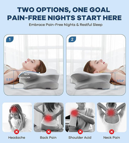 DONAMA Cervical Pillow for Neck and Shoulder,Contour Memory Foam Pillow,Ergonomic Neck Support Pillow for Side Back Stomach Sleepers with Pillowcase