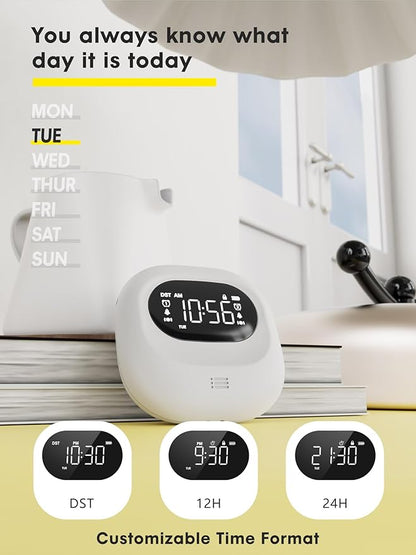 ROCAM Rechargeable Vibrating Alarm Clock Bed Shaker, 3000mAh Portable Travel Clock Under Pillow for Teens, Deaf People, Heavy Sleepers, Adults – 160-Day Standby, Great for Bedroom or Dorm Use, White