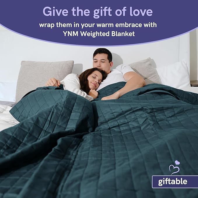YnM Exclusive 30 lbs Weighted Blanket, Extra Heavy Organic Long Stapled Cotton Bed Blanket for Two Persons, Ideal for Queen or King Bed (88x104 Inches, 30 Pounds, Peacock/Grey Reversible)