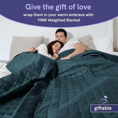 YnM Exclusive Weighted Blanket, Soothing Cotton, Smallest Compartments, Bed Blanket for One Person of 140lbs, Ideal for Twin/Full Bed (48x72 Inches, 15 Pounds, Peacock/Grey Reversible)
