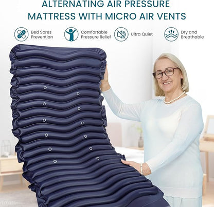 Kekoy Alternating Air Pressure Mattress Pad, Bed Sore Prevention, Hospital Bed Mattress Topper with Whisper Quiet Pump & Waterproof Heat Resistant Ulcer Cushion Pad for Home Use 75" x 36" Blue