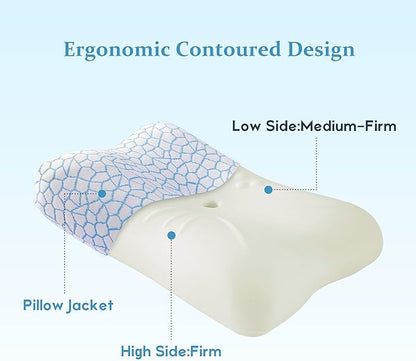 Memory Foam Side Sleeper Pillow for Neck and Shoulder Painf,Cervical Support,Queen Size Cooling Contour Pillow with Dual-Height, Orthopedic Ergonomic for Side, Back, Stomach Sleeper