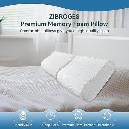 Sandwich Memory Foam Pillow for Sleeping - Ergonomic Cervical Cooling Pillows Queen Size 1 Pack (Soft)