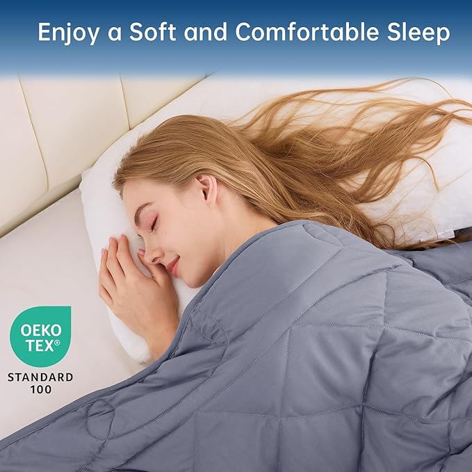 OMYSTYLE Weighted Blanket for Adults (15lbs, 48''x72'') - Twin Size Heavy Throw Blanket, Breathable and Cooling Microfiber Material with Premium Glass Bead for All Season Use, Machine Washable, Grey
