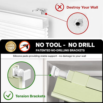 LazBlinds Cordless Cellular Shades, No Tools No Drill Light Filtering Honeycomb Shades Pleated Blinds for Windows, 28'' W x 64'' H, Green