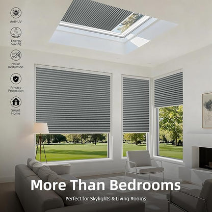 ZSTARR Motorized Skylight Shades Blackout Cellular Honeycomb Electric Blinds with Solar Panel Cordless Rechargeable with Remote for Roof and Slanted Windows (Blackout Silver Grey)
