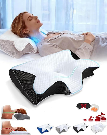 Sleep Apnea Pillow, Ergonomic Pillow for Neck Pain Relief, 2 in 1 Neck Support Pillow for Sleeping, Breathable Comfortable,Reducing Snoring byto 68%, for Side & Back Sleepers (Black)
