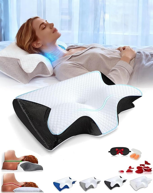 Sleep Apnea Pillow, Ergonomic Pillow for Neck Pain Relief, 2 in 1 Neck Support Pillow for Sleeping, Breathable Comfortable,Reducing Snoring byto 68%, for Side & Back Sleepers (Black)