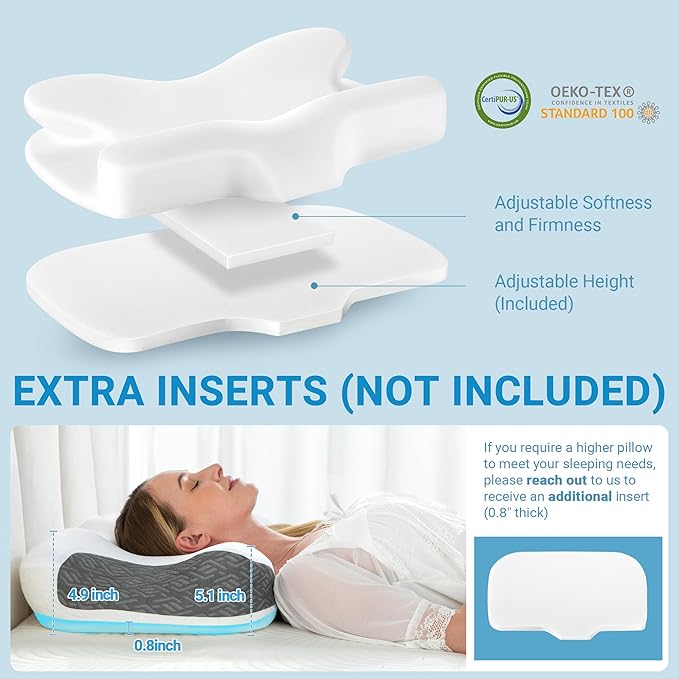 Elviros Cervical Neck Pillow for Neck Pain Relief, CPAP Pillow for Side, Back & Stomach Sleepers, Ergonomic Orthopedic Pillow for CPAP Users to Reduce Air Leaks and Mask Pressure, White
