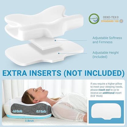 Elviros Cervical Neck Pillow for Neck Pain Relief, CPAP Pillow for Side, Back & Stomach Sleepers, Ergonomic Orthopedic Pillow for CPAP Users to Reduce Air Leaks and Mask Pressure, White