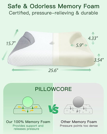 Cervical Neck CPAP Pillow for Side Sleepers – Ergonomic Memory Foam Bed Pillow for Neck Pain Relief with Mask Cutouts to Reduce Air Leaks & Facial Pressure, Fits All CPAP Mask Types