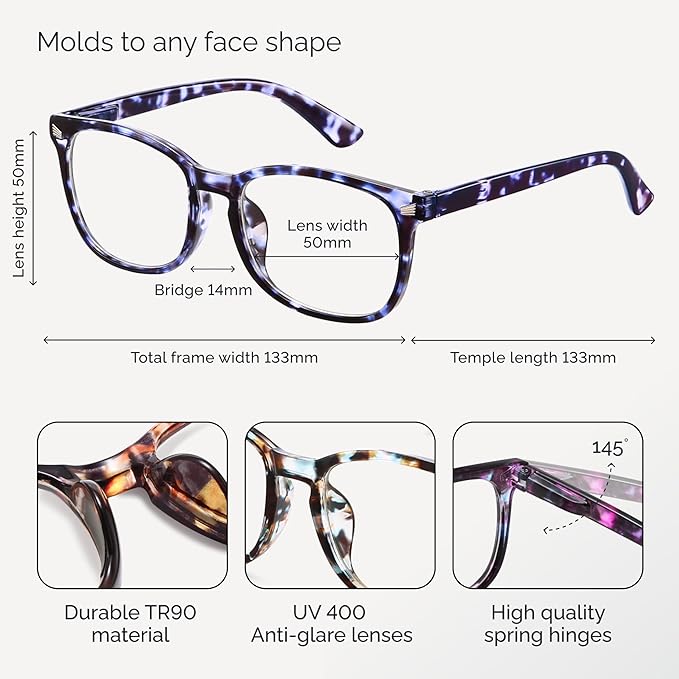CCVOO +3.5 Clear Vision Reading Glasses for Women – 5-Pack Blue Light Filtering Readers with Spring Hinges