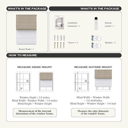 Motorized Day Night Roman Shades with Remote, Cordless Smart Blackout or Light Filtering Double Roman Blinds, Automatic Window Blinds for Home, Office, 56" W x 64" H