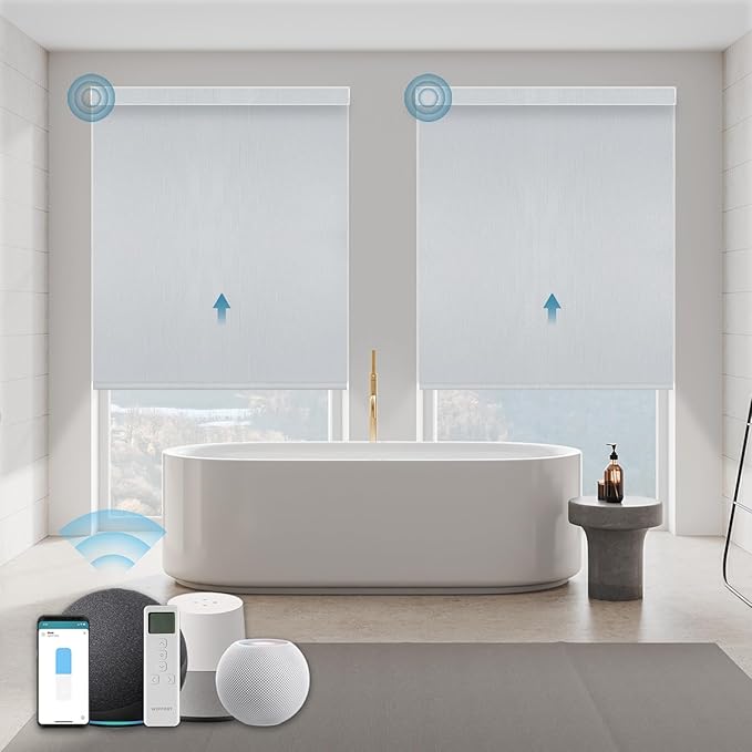 Motorized Shades,Smart Blinds with Remote,100% Blackout Roller Blinds,Work with Google Assistant,Homekit,Automatic Shades,Custom Widths from 16" to 110",Vinyl Light Grey
