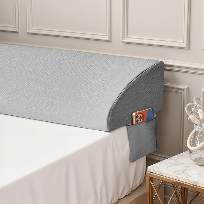 Sweetcrispy King Size Bed Wedge Pillow for Headboard, Modern Stylish Pillow to Fill Gap Between Headboard and Mattress, Bed Gap Filler, Grey